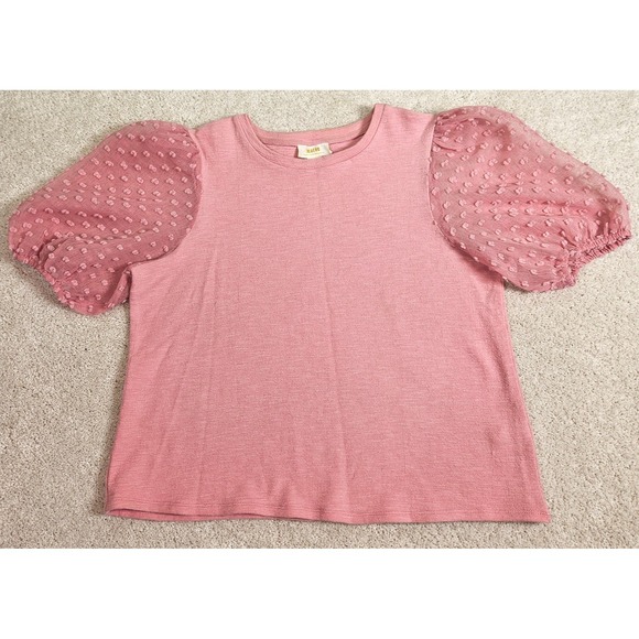 Maeve Tops - Maeve By Anthropologie Top L Pink Swiss Dot Puff Sleeve Fairy Romantic Crew Neck